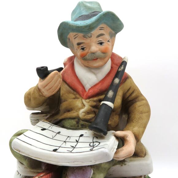 Vintage Chalkware/Ceramic Musician Figurine Old Man with Pipe and Clarinet 8" - Picture 3 of 9
